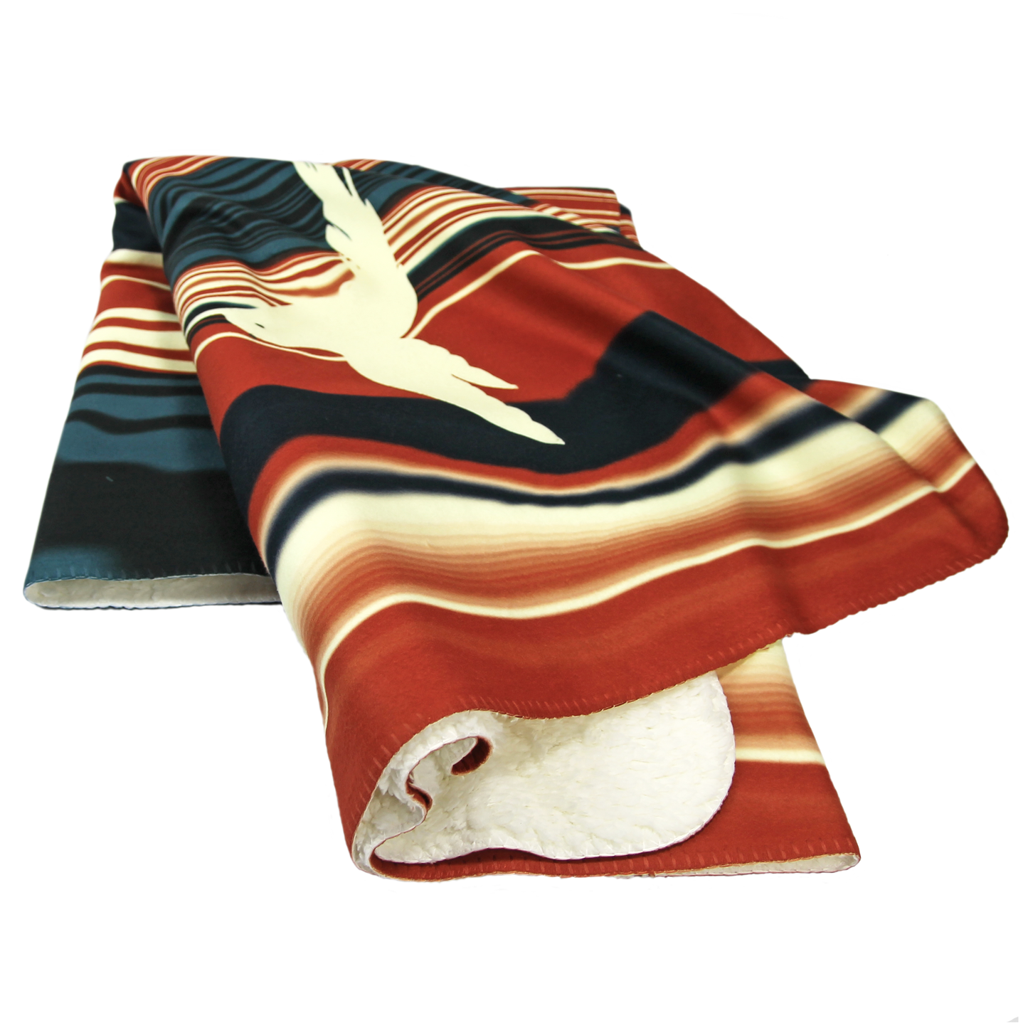 Orange & Petrol stripe Deken, teddy fleece, 100cm x 150cm