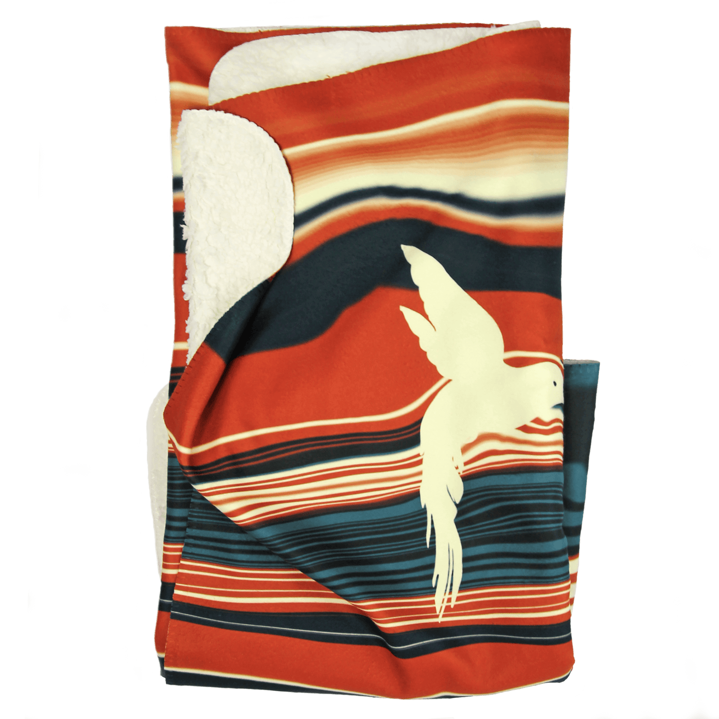 Orange & Petrol stripe Deken, teddy fleece, 100cm x 150cm